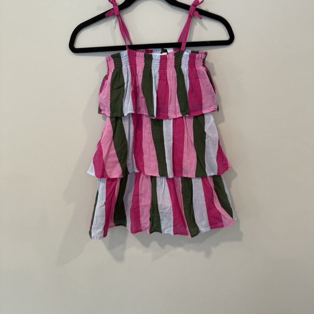 Janie and Jack Girls Raspberry Rose Striped Tiered Ruffled Gauze Sundress Size 6